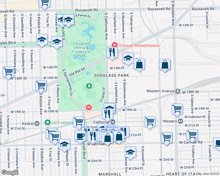 map of restaurants, bars, coffee shops, grocery stores, and more near in Chicago