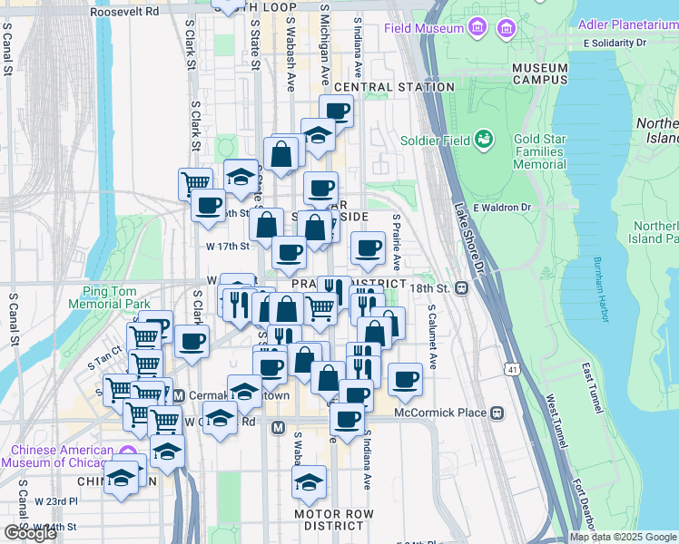 map of restaurants, bars, coffee shops, grocery stores, and more near in Chicago