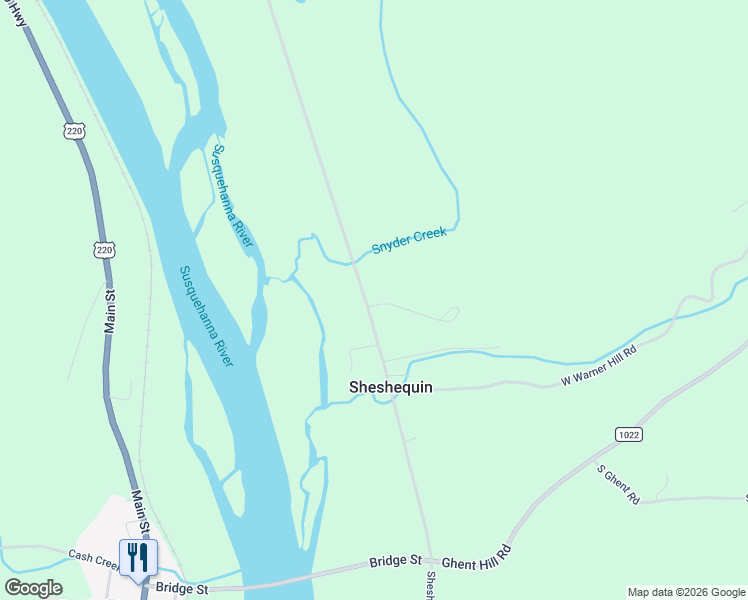 map of restaurants, bars, coffee shops, grocery stores, and more near Riverside Drive in Wyalusing