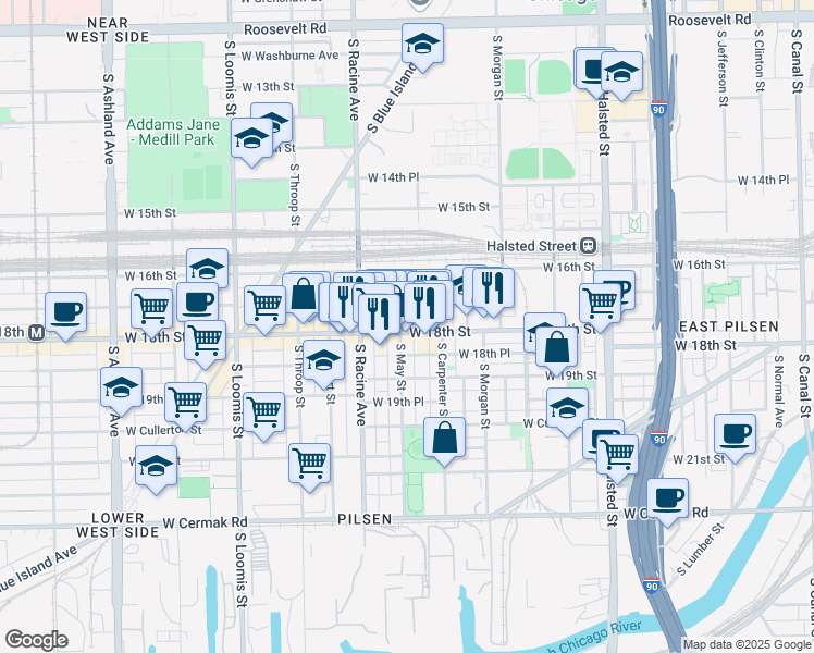 map of restaurants, bars, coffee shops, grocery stores, and more near in Chicago