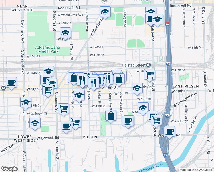 map of restaurants, bars, coffee shops, grocery stores, and more near in Chicago