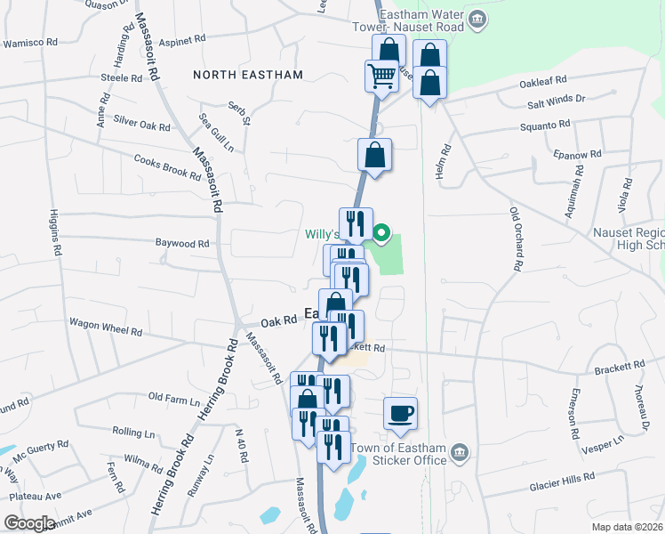 map of restaurants, bars, coffee shops, grocery stores, and more near 4580 U.S. 6 in Eastham