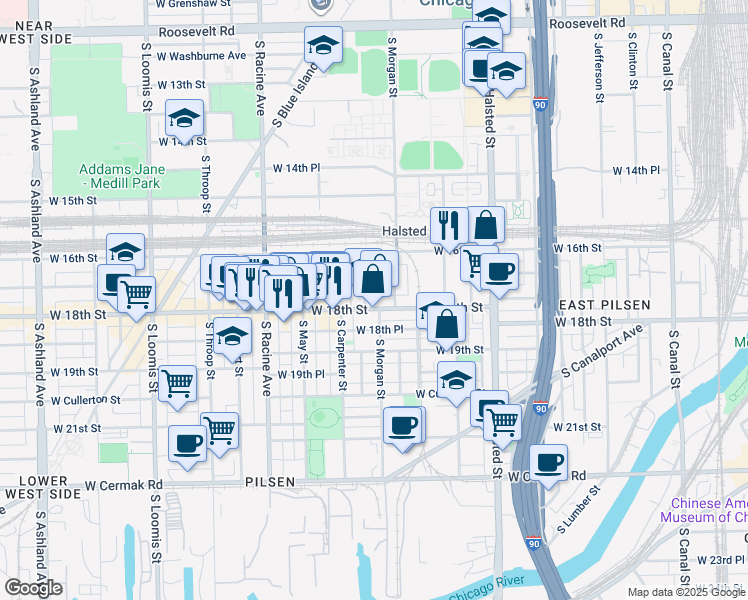 map of restaurants, bars, coffee shops, grocery stores, and more near in Chicago