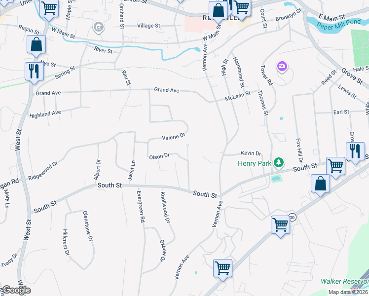 map of restaurants, bars, coffee shops, grocery stores, and more near 15 Valerie Drive in Vernon