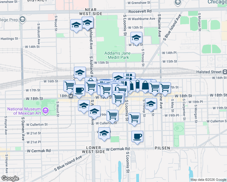 map of restaurants, bars, coffee shops, grocery stores, and more near 1420 West 17th Street in Chicago