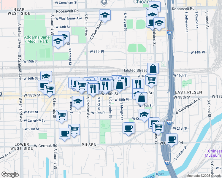 map of restaurants, bars, coffee shops, grocery stores, and more near in Chicago