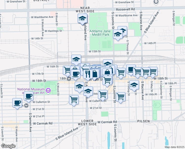 map of restaurants, bars, coffee shops, grocery stores, and more near 1518 West 17th Street in Chicago