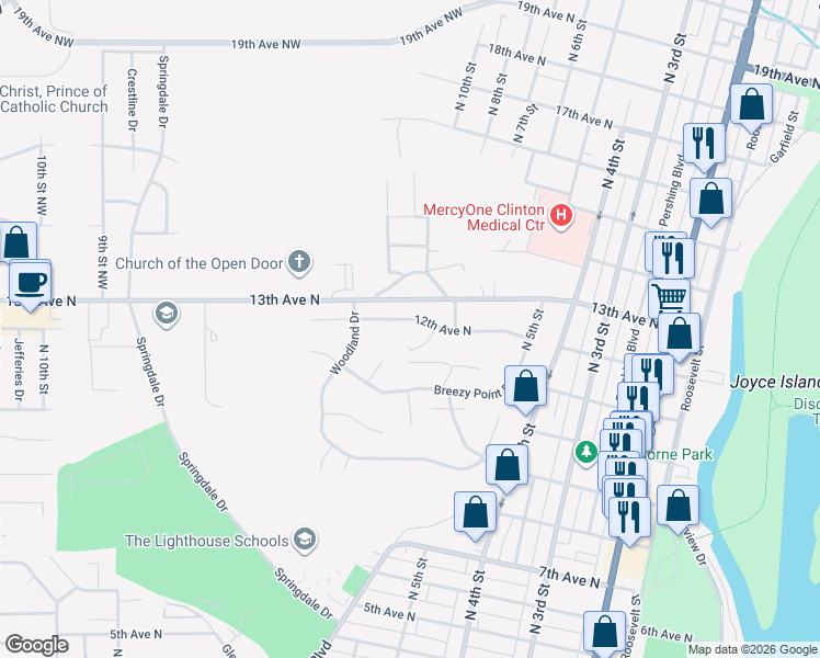 map of restaurants, bars, coffee shops, grocery stores, and more near 728 12th Avenue North in Clinton