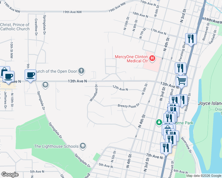 map of restaurants, bars, coffee shops, grocery stores, and more near 728 12th Avenue North in Clinton