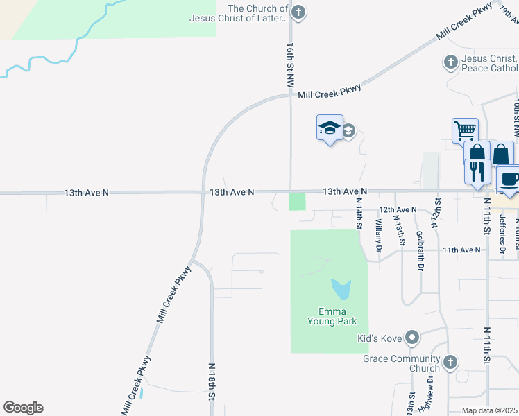 map of restaurants, bars, coffee shops, grocery stores, and more near 1701 13th Avenue North in Clinton