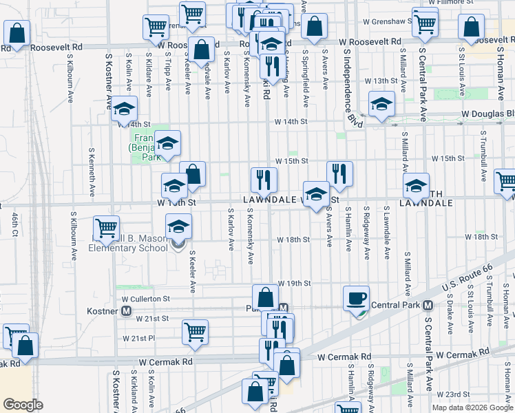 map of restaurants, bars, coffee shops, grocery stores, and more near 4024 West 16th Street in Chicago