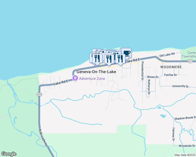 map of restaurants, bars, coffee shops, grocery stores, and more near in Geneva-on-the-Lake