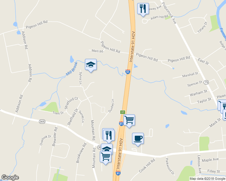 map of restaurants, bars, coffee shops, grocery stores, and more near 376 Dunfey Lane in Windsor