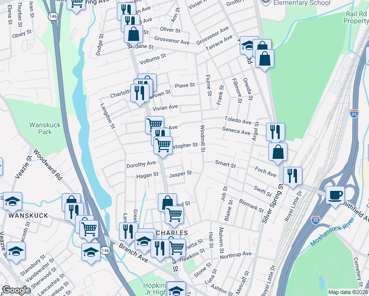 map of restaurants, bars, coffee shops, grocery stores, and more near 60 Christopher Street in Providence