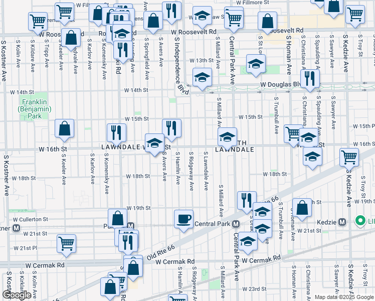 map of restaurants, bars, coffee shops, grocery stores, and more near 3714 West 16th Street in Chicago