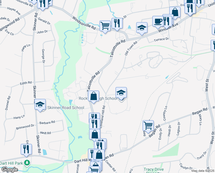 map of restaurants, bars, coffee shops, grocery stores, and more near 37 Old Town Road in Vernon