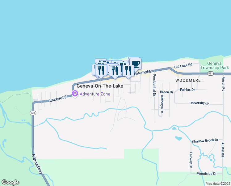 map of restaurants, bars, coffee shops, grocery stores, and more near 4894 Golf Avenue in Geneva