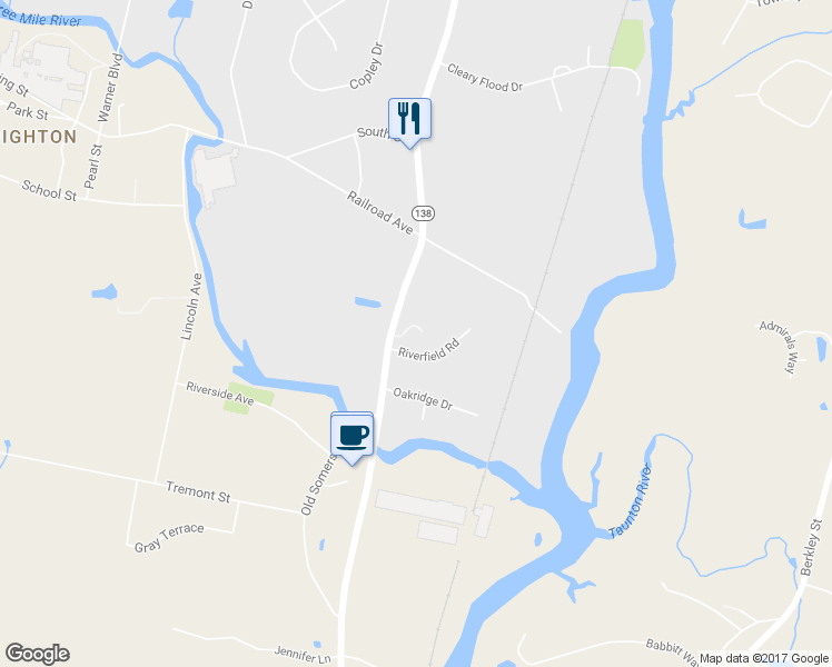 map of restaurants, bars, coffee shops, grocery stores, and more near 1614 Somerset Avenue in Taunton