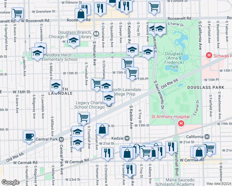 map of restaurants, bars, coffee shops, grocery stores, and more near in Chicago