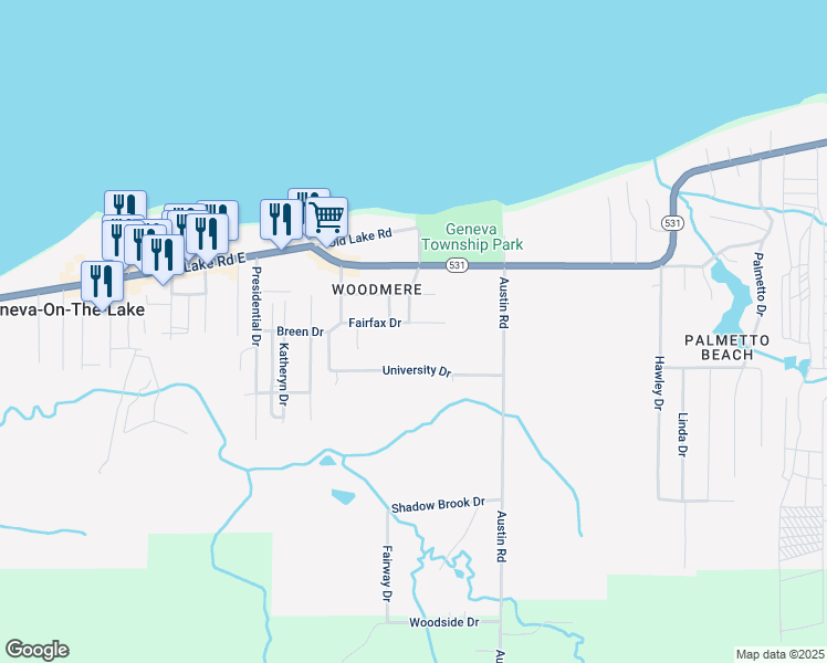 map of restaurants, bars, coffee shops, grocery stores, and more near 5128 Fairfax Drive in Geneva