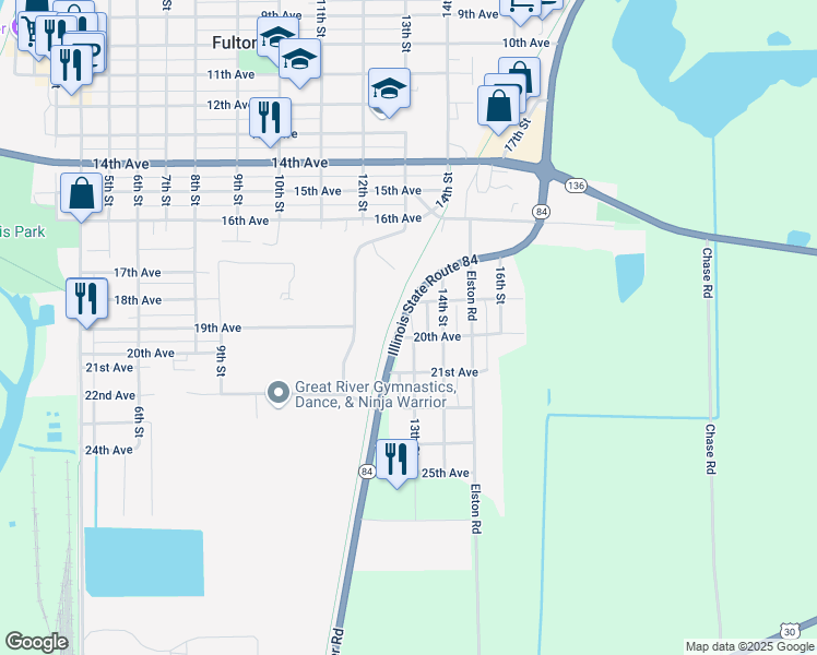 map of restaurants, bars, coffee shops, grocery stores, and more near 19051 13th Street in Fulton