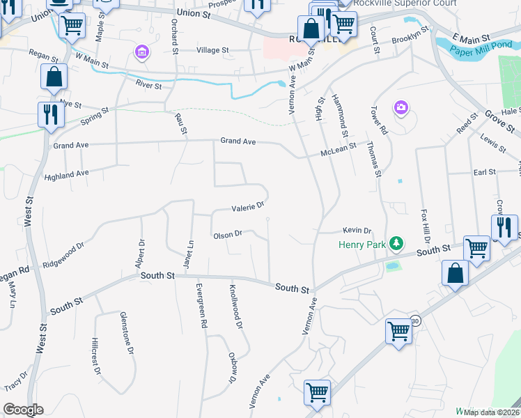 map of restaurants, bars, coffee shops, grocery stores, and more near 15 Valerie Drive in Vernon