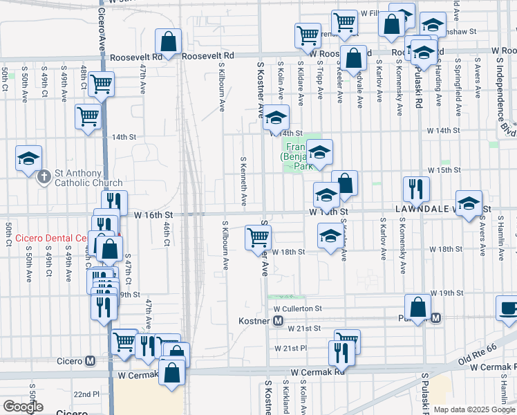 map of restaurants, bars, coffee shops, grocery stores, and more near 4406 West 16th Street in Chicago