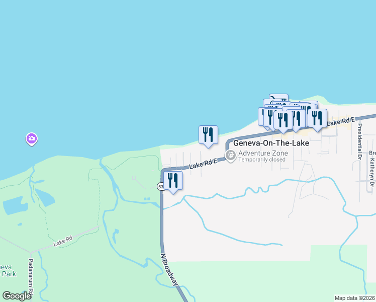 map of restaurants, bars, coffee shops, grocery stores, and more near 4835 North Putnam Drive in Geneva