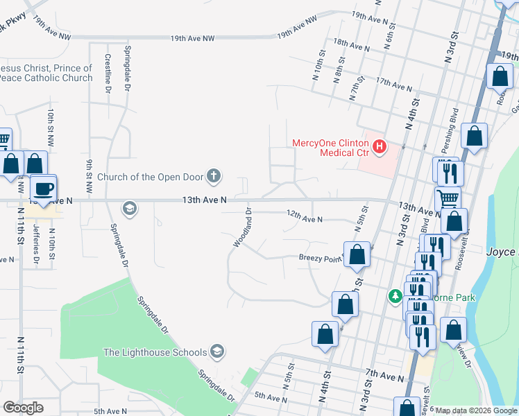 map of restaurants, bars, coffee shops, grocery stores, and more near 740 12th Avenue North in Clinton