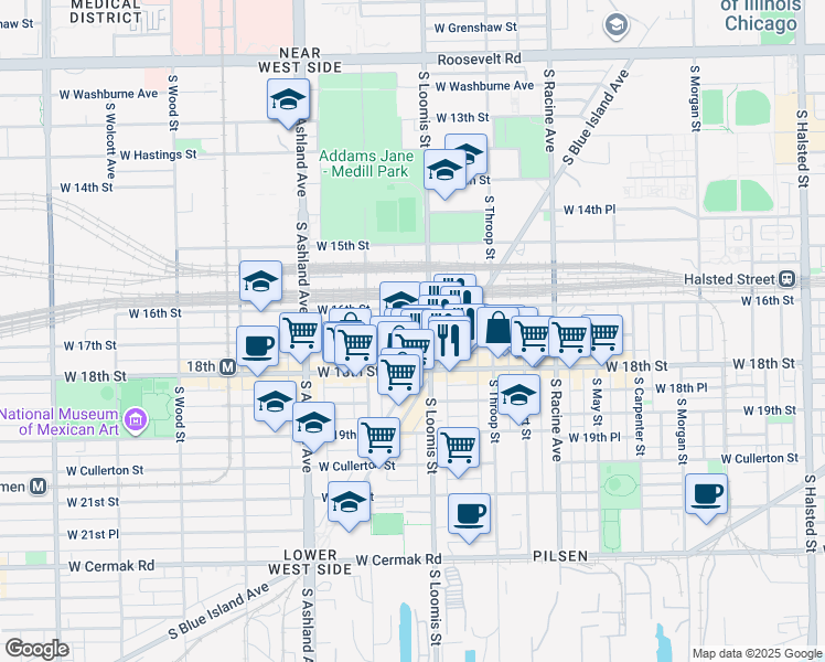 map of restaurants, bars, coffee shops, grocery stores, and more near in Chicago