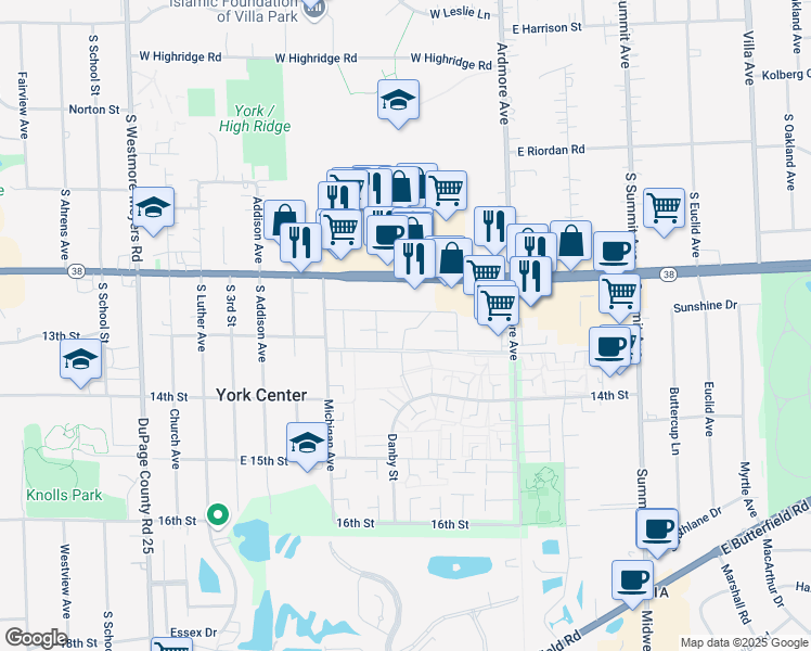map of restaurants, bars, coffee shops, grocery stores, and more near 1243 Brandywine Lane in Villa Park