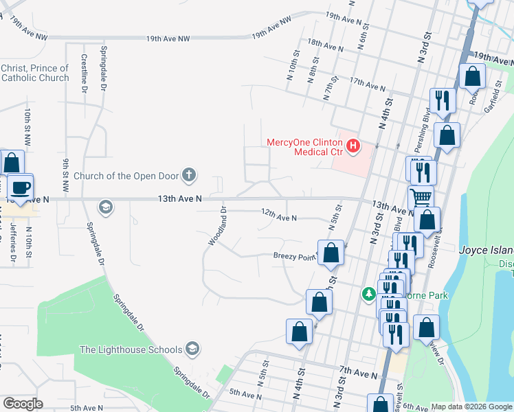 map of restaurants, bars, coffee shops, grocery stores, and more near 728 12th Avenue North in Clinton