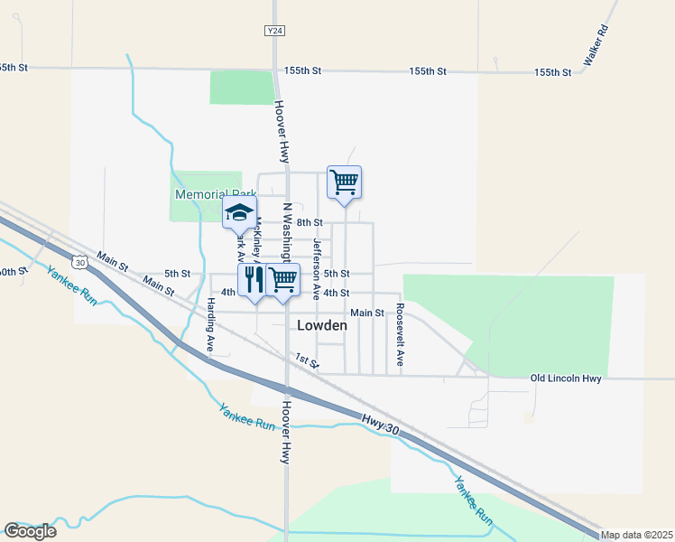 map of restaurants, bars, coffee shops, grocery stores, and more near 5th Street in Lowden