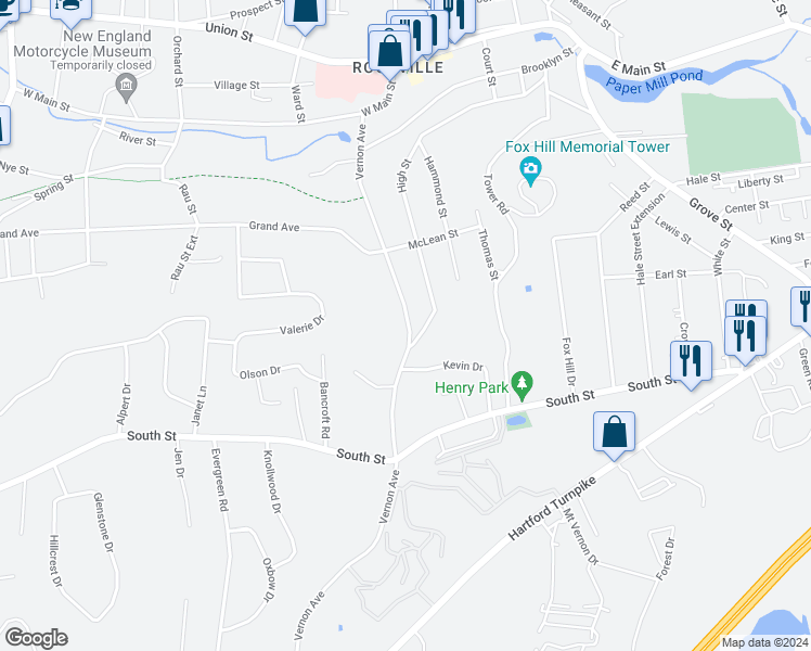 map of restaurants, bars, coffee shops, grocery stores, and more near 106 Vernon Avenue in Vernon