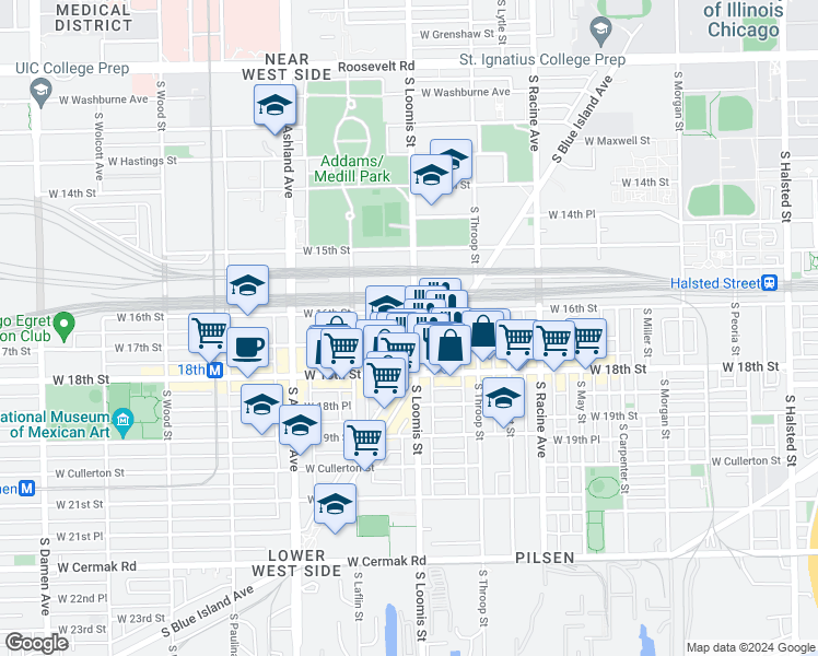 map of restaurants, bars, coffee shops, grocery stores, and more near in Chicago