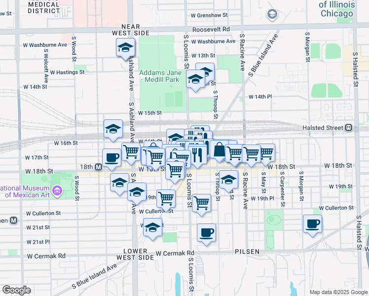 map of restaurants, bars, coffee shops, grocery stores, and more near in Chicago