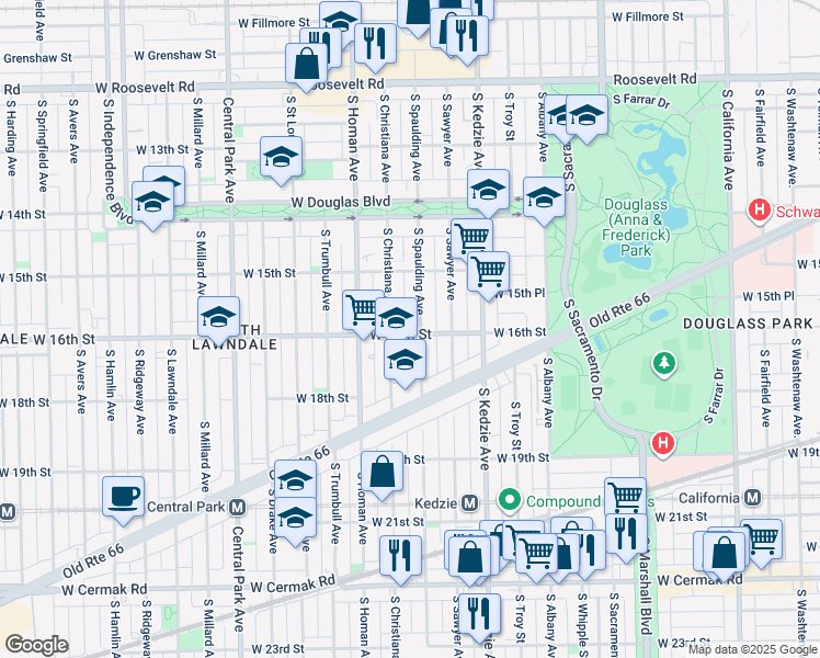 map of restaurants, bars, coffee shops, grocery stores, and more near in Chicago