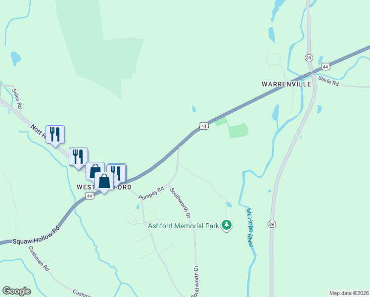 map of restaurants, bars, coffee shops, grocery stores, and more near 82 Pompey Road in Ashford