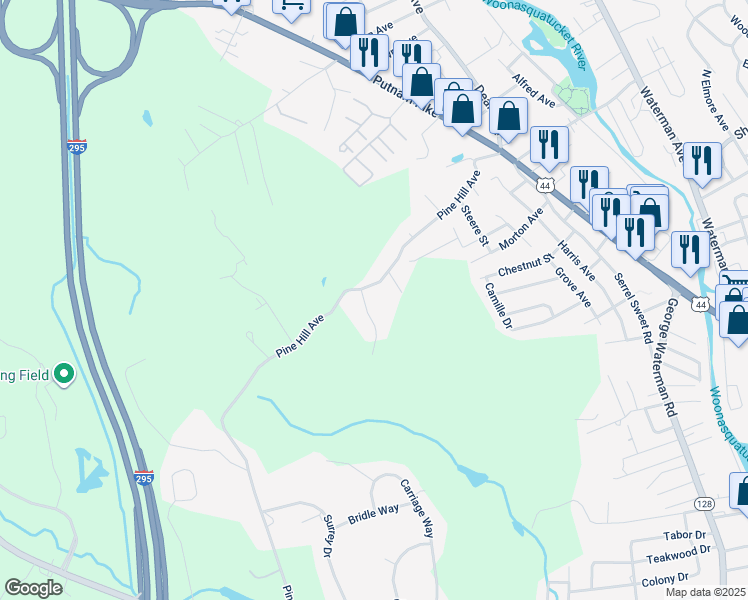 map of restaurants, bars, coffee shops, grocery stores, and more near 2 Foxtail Drive in Johnston