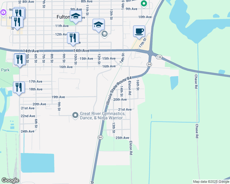 map of restaurants, bars, coffee shops, grocery stores, and more near 19051 13th Street in Fulton