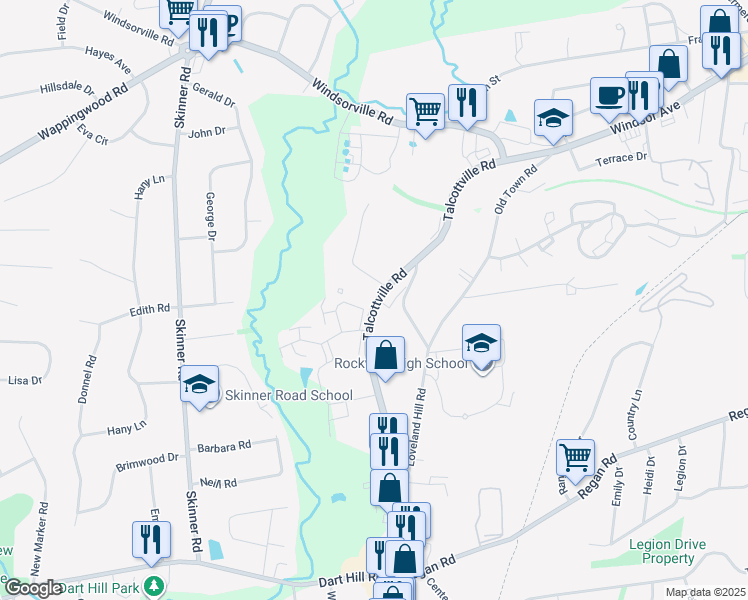 map of restaurants, bars, coffee shops, grocery stores, and more near 674 Talcottville Road in Vernon