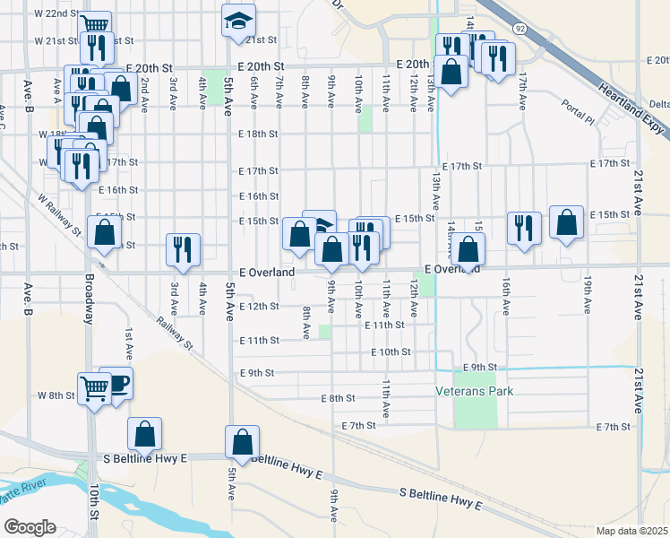 map of restaurants, bars, coffee shops, grocery stores, and more near 1306 9th Avenue in Scottsbluff