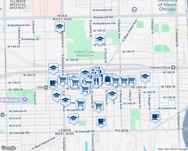 map of restaurants, bars, coffee shops, grocery stores, and more near in Chicago