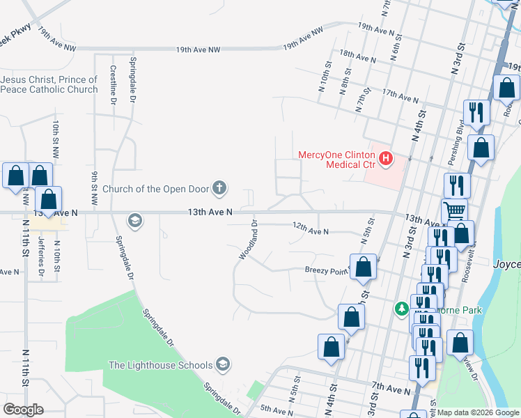 map of restaurants, bars, coffee shops, grocery stores, and more near 740 12th Avenue North in Clinton