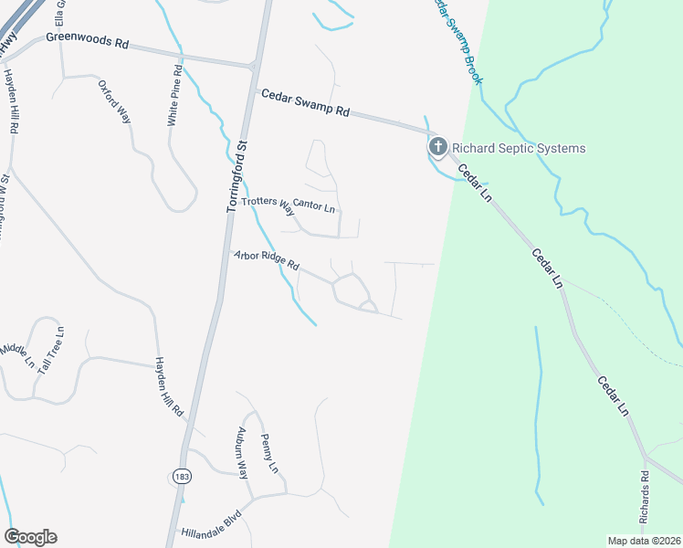 map of restaurants, bars, coffee shops, grocery stores, and more near 104 Winterberry Way in Torrington