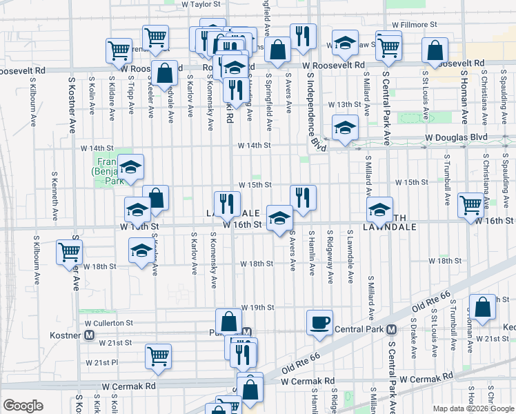map of restaurants, bars, coffee shops, grocery stores, and more near in Chicago