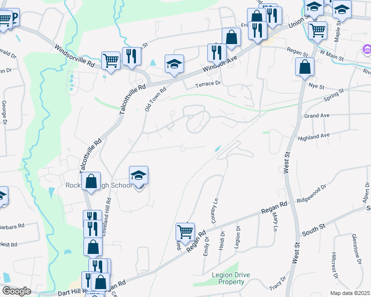 map of restaurants, bars, coffee shops, grocery stores, and more near 70 Wilson Lane in Vernon