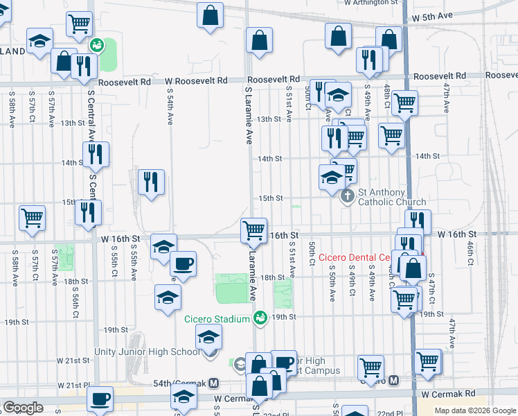 map of restaurants, bars, coffee shops, grocery stores, and more near in Cicero