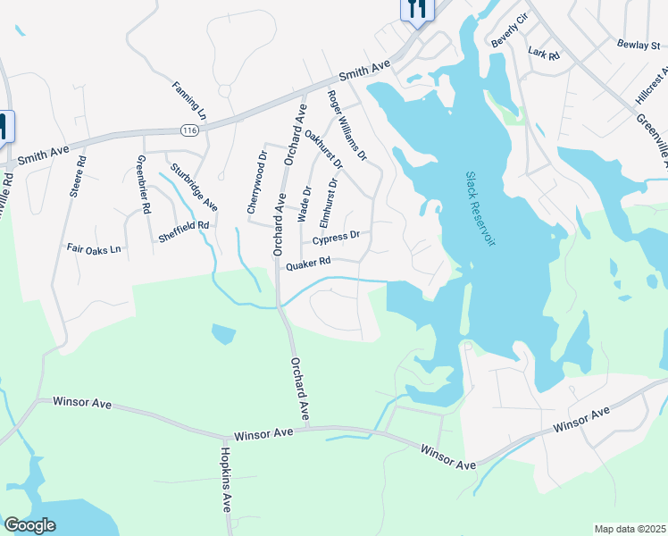 map of restaurants, bars, coffee shops, grocery stores, and more near 12 Quaker Road in Johnston