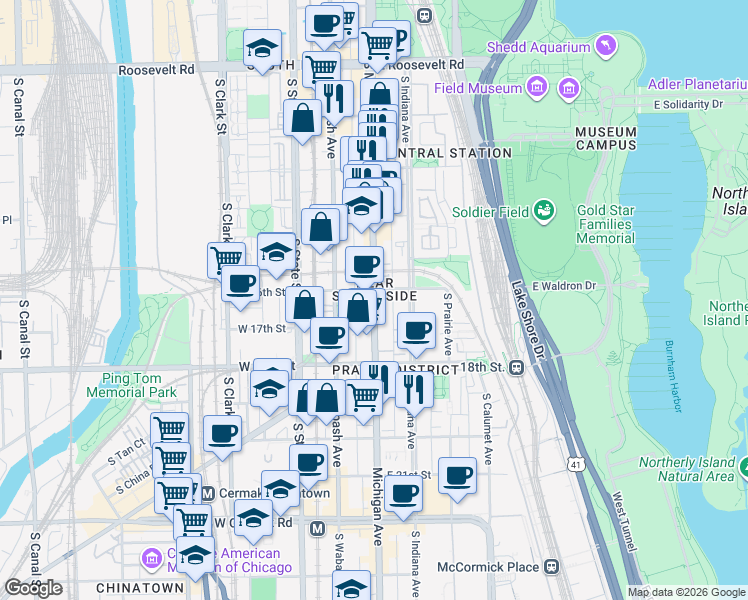 map of restaurants, bars, coffee shops, grocery stores, and more near in Chicago